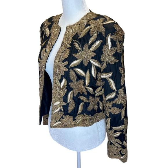 James Benjamin - Vintage Embroidered, Beaded Evening Jacket - Size 8, Black Gold - Picture 4 of 13
